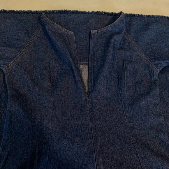 Le Mieux Dress Women 6 Blue Shift Denim Sweetheart Frayed Cotton Preppy no tags - Picture 11 of 13